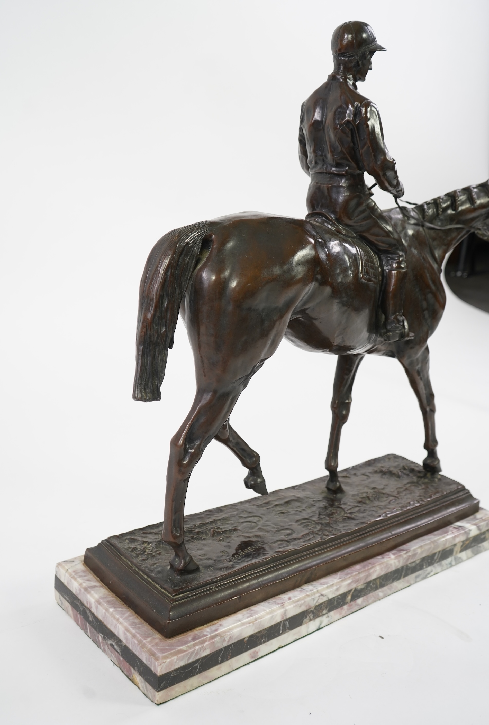 A large bronze equestrian group of a racehorse and jockey, late cast after Isidore Jules Bonheur